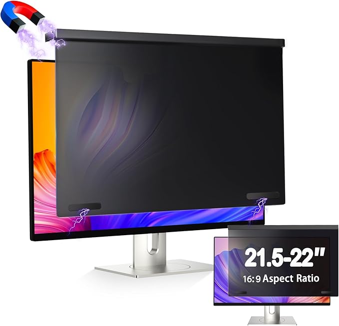 5A Magnetic Computer Privacy Screen Filter 21.5-22 Inch for Computer Monitor, Eye Protection Anti Glare Blue Light Computer Privacy Shield Panel, Removable Anti-Scratch Protector