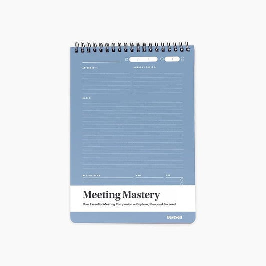 BestSelf Meeting Mastery Pad - 9.50” X 6.70” - Compact Design Professional Notebook, Journal Notebooks, Perforated Notebook Journal, 50 Double-Sided 120gsm Sheets | Blue Writing Pads