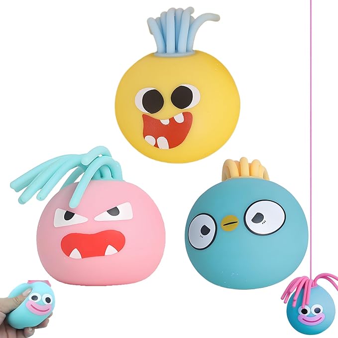 Squishy Fidget Toys Adults, Stress Relief Sensory Toy, Cute Squishies Anxiety Balls with Soft Squeeze Office & Home Use, Sensory Fidgets for Women Men (3 Pack) (Yellow+Pink+Blue)