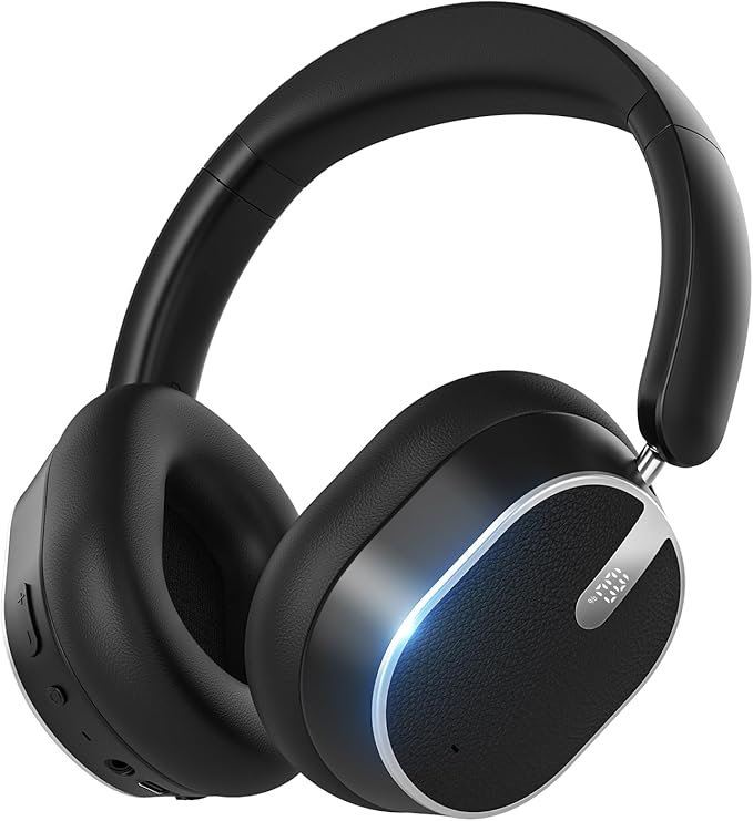 Hybrid Active Noise Cancelling Bluetooth Headphones, Over Ear Wireless Headphones with 60H Playtime, Hi-Res Audio, Deep Bass, Memory Foam Ear Cups for Home Office Travel