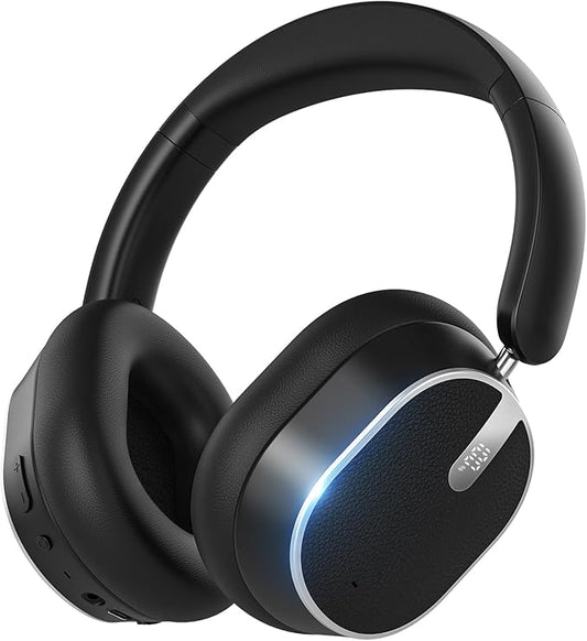 Hybrid Active Noise Cancelling Bluetooth Headphones, Over Ear Wireless Headphones with 60H Playtime, Hi-Res Audio, Deep Bass, Memory Foam Ear Cups for Home Office Travel