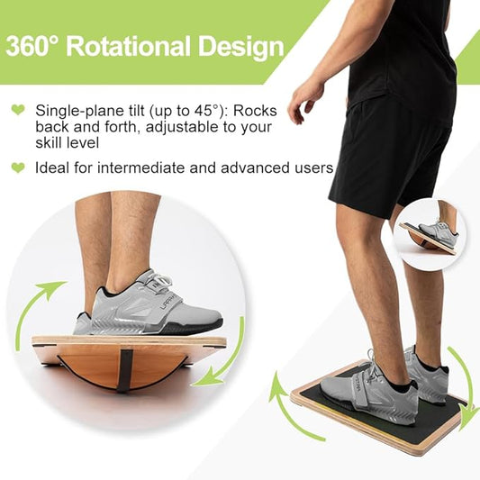StrongTek Professional Wooden Balance Board, Rocker Board, Wood Standing Desk Accessory, Balancing Board for Under Desk, Anti Slip Roller, Core Strength, Stability, Office Wobble Boards