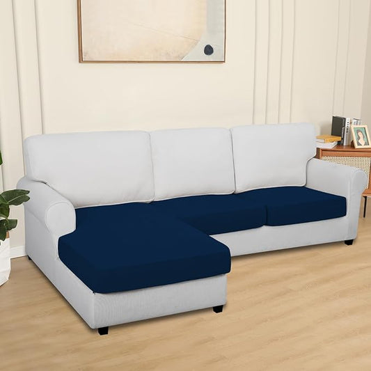 Easy-Going 100% Waterproof 3 Pieces Couch Cushion Covers for Sectional Sofa Left/Right L Shape Chaise Lounge Sofa Seat slipcover Anti-Slip Sofa Cover (2 Seater + 1 Chaise, Navy