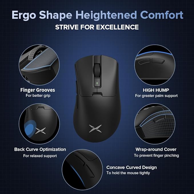 DeLUX M900PRO Wireless Gaming Mouse, 8000Hz Polling Rate, RGB Charging Dock, 63g Ergonomic Design, PAW3395 Sensor with 26000DPI, Programmable Buttons (Black)
