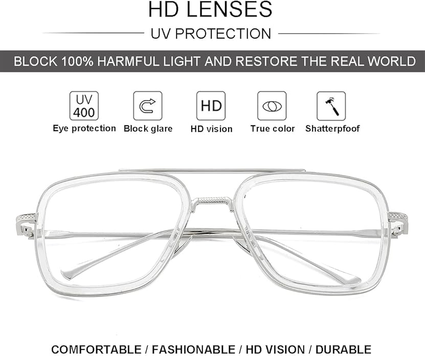 Tony Stark Style Blue Light Blocking Glasses for Men Women, Iron Man and Spider-Man Computer Gaming Glasses