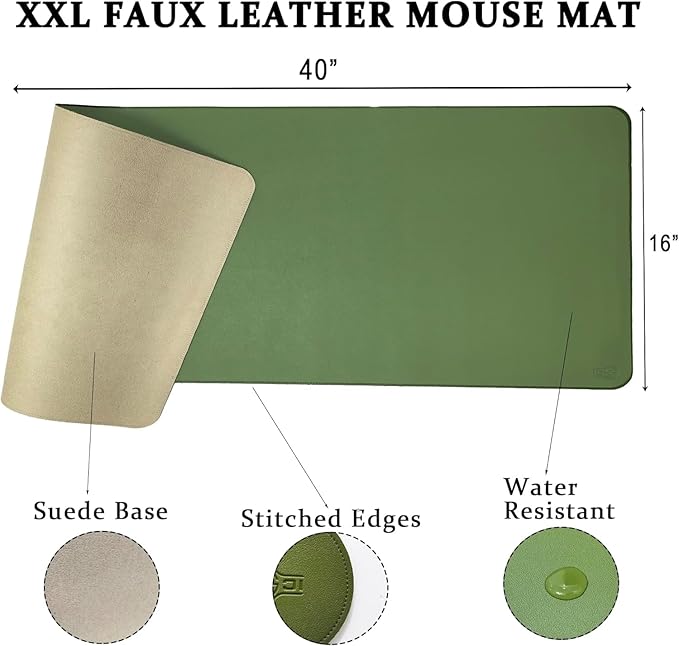 PU Leather Desk Mat| Premium Mouse Pad with Bonus Coaster | Stylish, Durable, Waterproof Mouse Pad for Office & Home (Brown+Green, XXL -PU Twin Set)