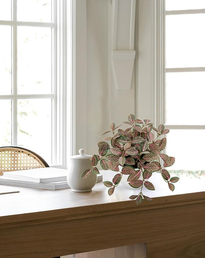 Hollyone Fake Plants 2 Packs Artificial Plants Indoor Faux Plants with White Plastic Pot Small Fake Potted Plant for Home Aesthetic Living Room Bathroom Desk Shelf Office Decor