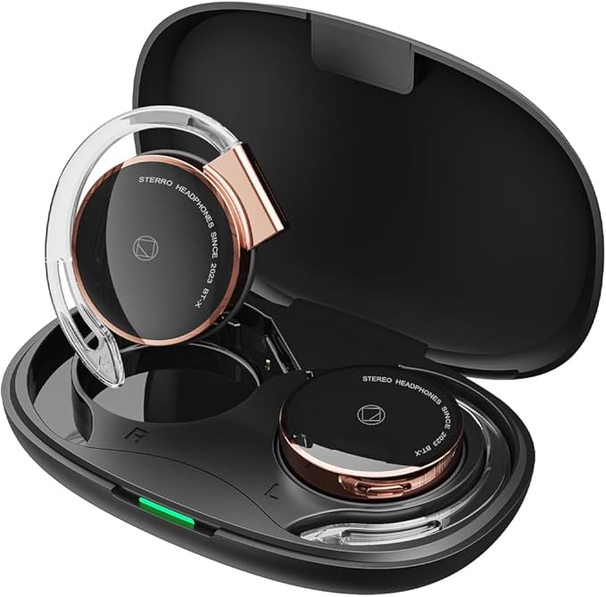 Open-Ear Headphones Bluetooth V5.3, On Ear Headphones Wireless with Earhooks, Ear Clip On Earphones, Sports Headset Bluetooth with 4 Microphones, Noise Cancelling/Long Battery Life