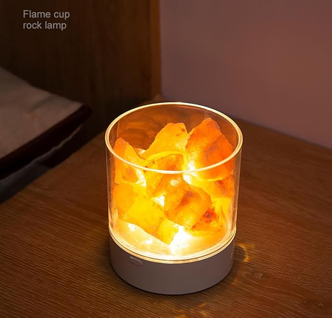Ulalaza Global Natural Himalayan Salt Fire Warm Color Lamp w/Rough Salt Chunks Includes Dimmer Switch Light Bulb Cord Unique Gift Idea