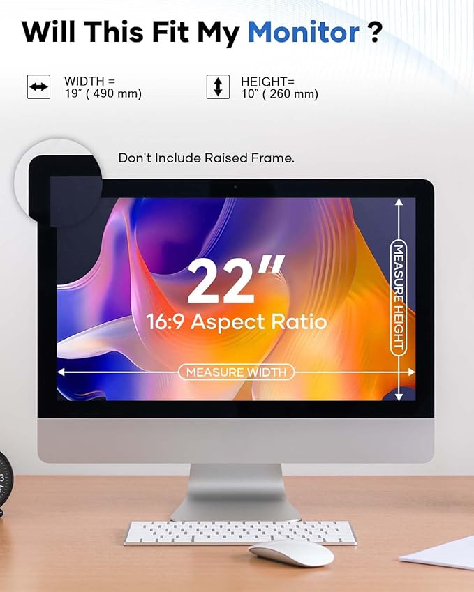 [2 Pack] 22 Inch Computer Privacy Screen for 16:9 Aspect Ratio Widescreen Monitor, Eye Protection Anti-Glare Blue Light Computer Privacy Filter, Detachable Scratchproof