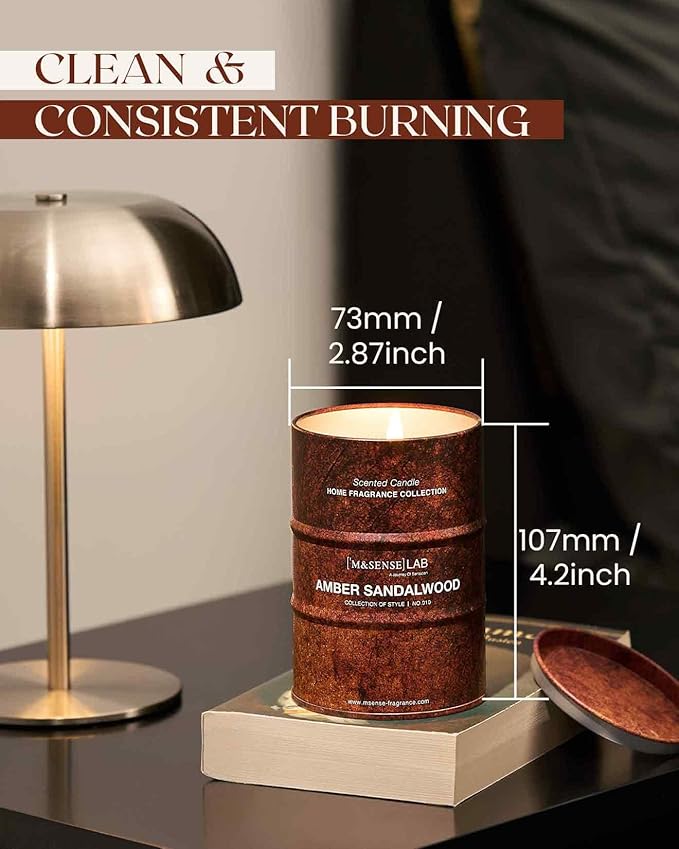 M&SENSE Amber Sandalwood Scented Candles Natural Non Toxic, Aromatherapy Candle for Stress Relief Meditation Relaxing, Housewarming Gifts for Women Men, 11.3oz 70 Hour Long Burning