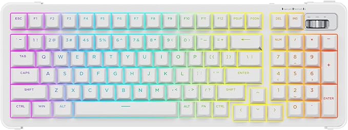 98% Wireless Mechanical Keyboard, BT/2.4G/USB-C Tri-Mode Hot Swappable with PBT Keycaps, Linear Switches, Gasket Structure, RGB Backlit Gaming Keyboard for Win/Mac/iOS/Android (White)