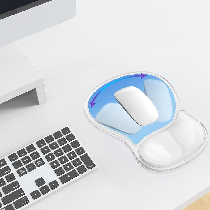 Mouse Pad with Wrist Rest,Ergonomic Mouse Pad with Comfortable Gel Wrist Rest Support and Non-Slip PU Base for Easy Typing Pain Relief, Durable and Washable (Transparent Blue Gradient)