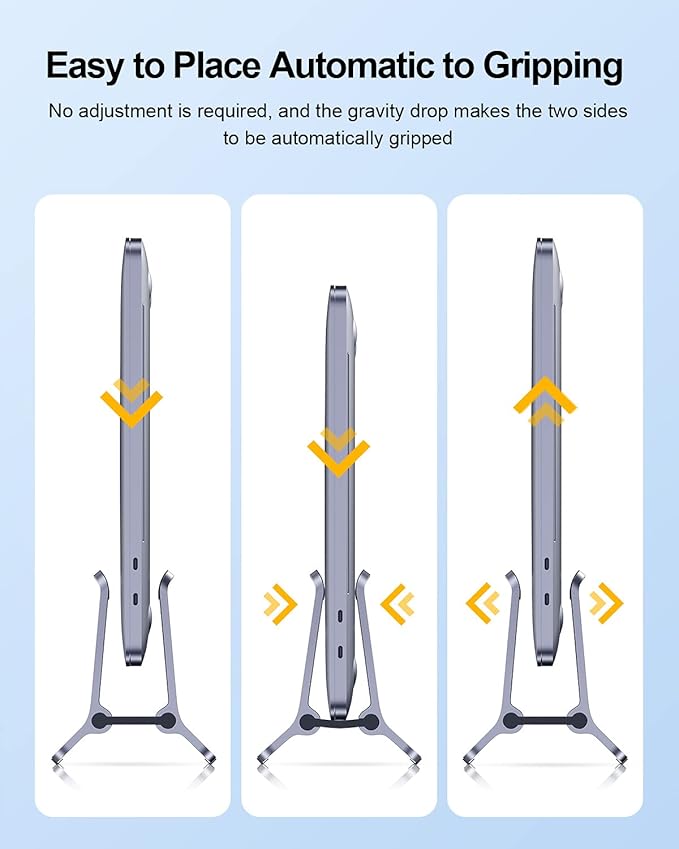 Hagibis Vertical Laptop Stand Desktop for Desk Gravity Locking Holder Dock Save Space Improves Airflow for MacBook Pro, Mac mini, Surface, HP, Dell, Chrome Book (Grey Alloy)