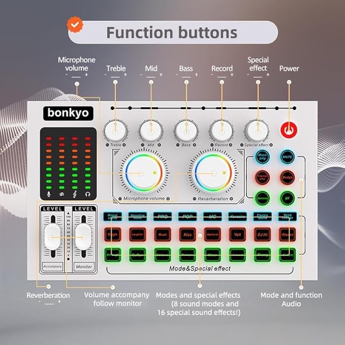 F999MAX Live Sound Card, Professional Audio Mixer & Noise Reduction, Metal Body & Indicator Panel, Audio Interface & Voice Changer, RGB Lighting Effects, DJ Mixer for Live/Gaming/Podcasting/Karaoke