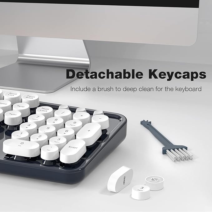 MOFII Wireless Keyboard and Mouse Combo, Computer Full Size 2.4G Plug and Play Wireless Typewriter Retro Round Keyboard and Mouse Set for Windows, Computer, Desktop, PC, Notebook - (Dark Blue)