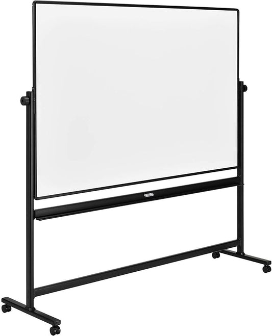 Global Industrial Rolling Magnetic Dry Erase Whiteboard, Double Sided Reversible, 96 x 48, Black Frame