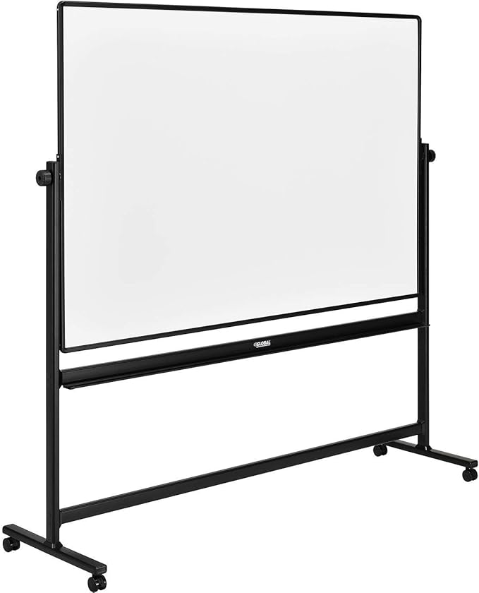 Global Industrial Rolling Magnetic Dry Erase Whiteboard, Double Sided Reversible, 72 x 48, Black Frame