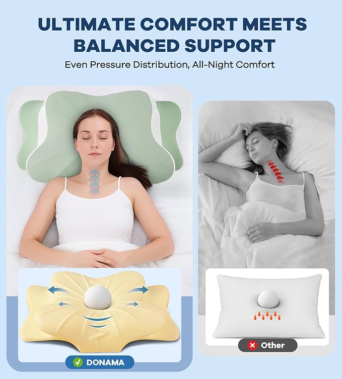 Cervical Pillow for Neck Pain Relief -Cooling Ergonomic Memory Foam Pillow with Ice Silk Pillowcase, Dual-Height Orthopedic Support Contour Pillow for Side/Back/Stomach Sleepers, CertiPUR-US Certified