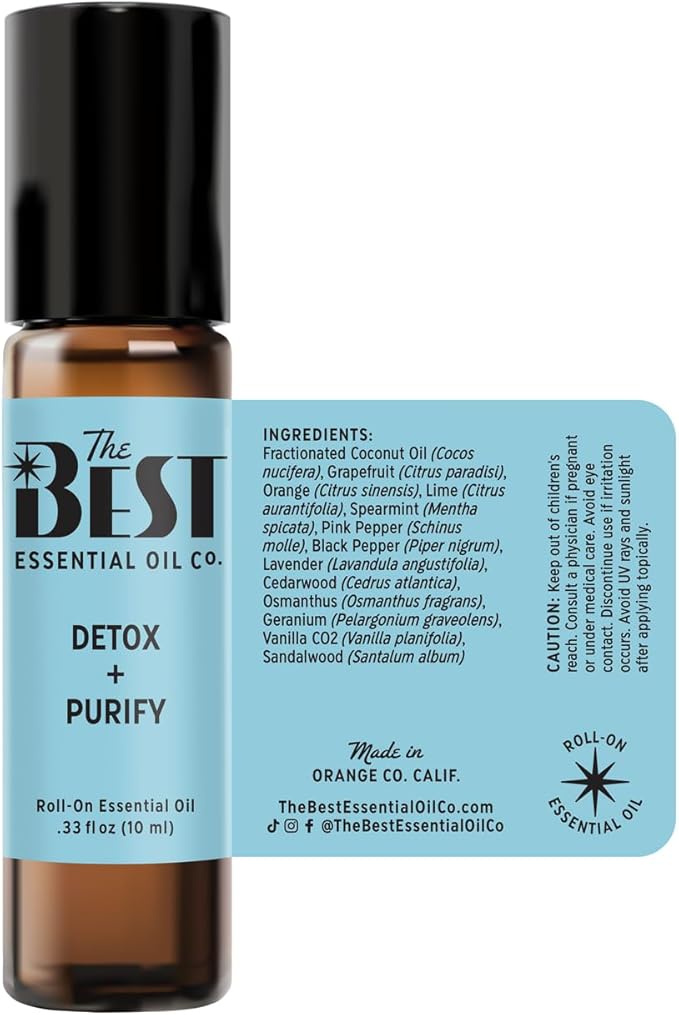 The Best Detox + Purify Essential Oil Roll-On Blend- Premium Grade- Pre-Diluted in Coconut Oil- Ready to Use- 10 ml (.33 fl oz)