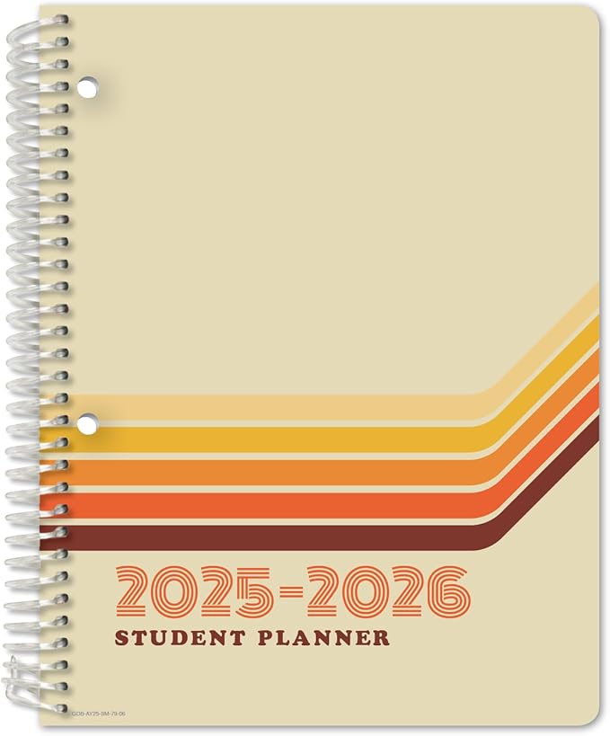 Global Datebooks Dated Middle School or High School Student Planner for Academic Year 2025-2026 Includes Ruler/Bookmark and Planning Stickers (Matrix Style - 7"x9" - Retro)