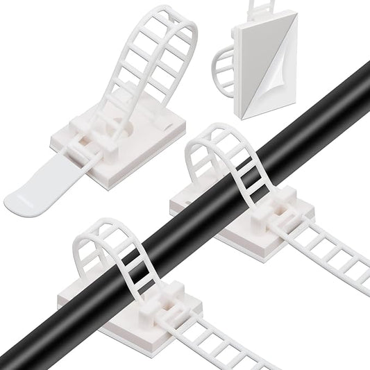 Segarty Cable Clips White, 100 PCS Small Self Adhesive Wire Ties Holder Adjustable Cords Organizer Clamps Ideal Cord Management for Hanging Tidying Wires for PC Desk Car Wall Office Home Outdoors