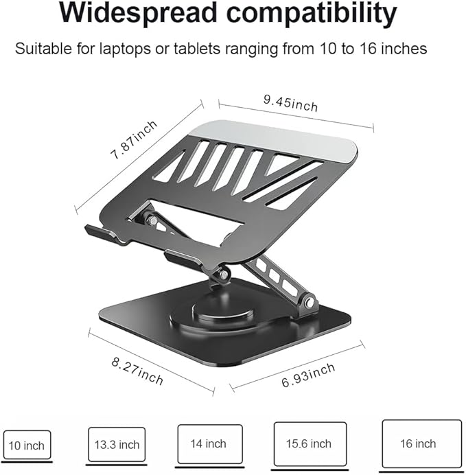 Adjustable Laptop Stand for Desk, Dual Foldable Computer Riser with Heat-Vent, Ergonomic Sit to Notebook Holder Convertor, Compatible with All 10-16" Laptops, Tablets, Black
