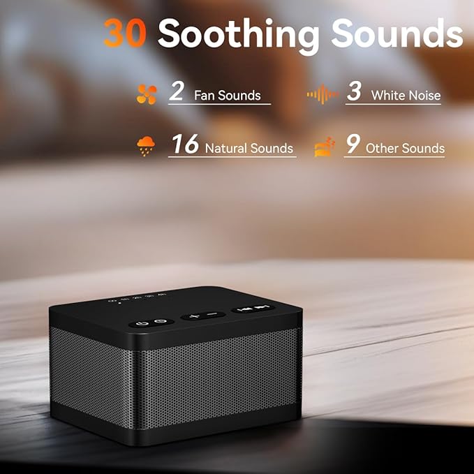 Sound Machine White Noise Machine with 30 Soothing Sounds 36 Levels Volume 5 Timers and Memory Function Effectively Blocks Noise Ideal Sleep Machine for Baby Kids Adults… (Black)