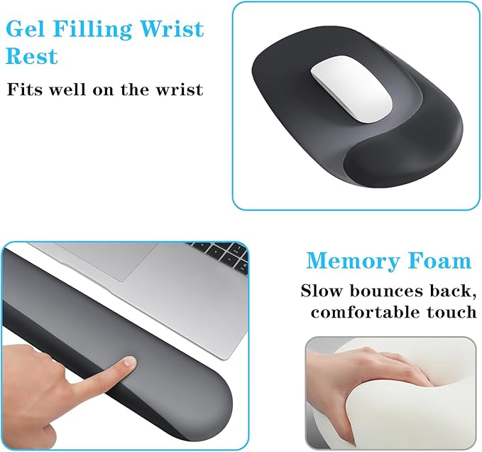 Wrist Rest for Keyboard and Mouse, Ergonomic Gel Computer Keyboard Wrist Rest with Memory Foam, Keyboard Wrist Support Pad for Long Hours of Work, Gaming, Studying-Relieve Wrist Pain