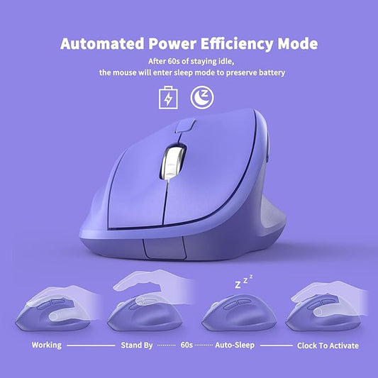 Ergonomic Wireless Mouse with USB Receiver for PC Computer, Laptop and Desktop, Ergo Mouse Vertical with Silent Clicks Long Battery Life, Up to 1600 DPI & 1 AA Battery Powered, Purple