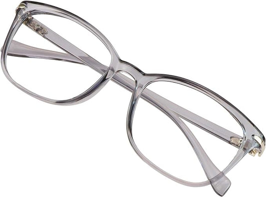 VisionGlobal Blue Light Blocking Glasses for Women/Men, Anti Eyestrain, Computer Reading, TV Glasses, Stylish Square Frame, Anti Glare(Clear Gray,+4.25 Magnification)