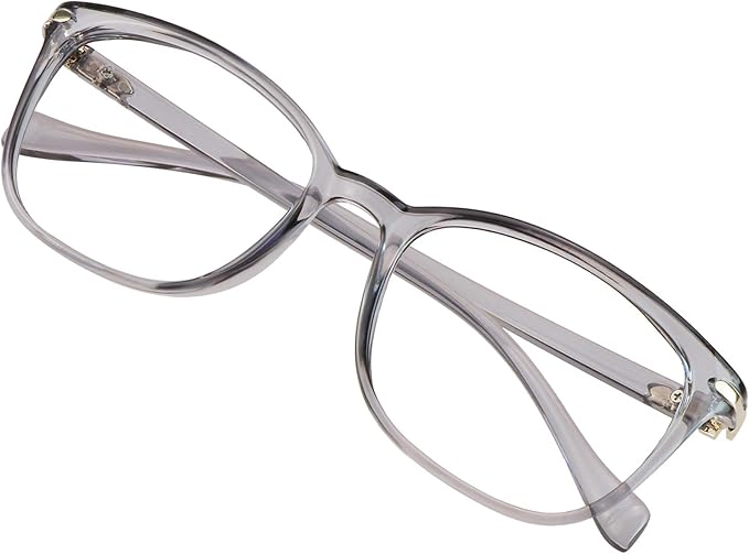 VisionGlobal Blue Light Blocking Glasses for Women/Men, Anti Eyestrain, Computer Reading, TV Glasses, Stylish Square Frame, Anti Glare(Clear Gray,+5.00 Magnification)