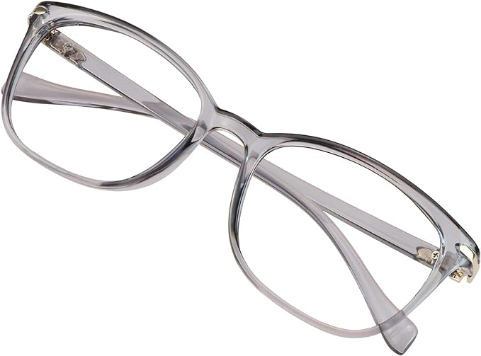 Blue Light Blocking Glasses for Women/Men, Anti Eyestrain, Computer Reading, TV Glasses, Stylish Square Frame, Anti Glare (Clear Gray,+2.75 Magnification)