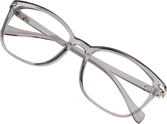 VisionGlobal Blue Light Blocking Glasses for Women/Men, Anti Eyestrain, Computer Reading, TV Glasses, Stylish Square Frame, Anti Glare(Clear Gray,+4.50 Magnification)