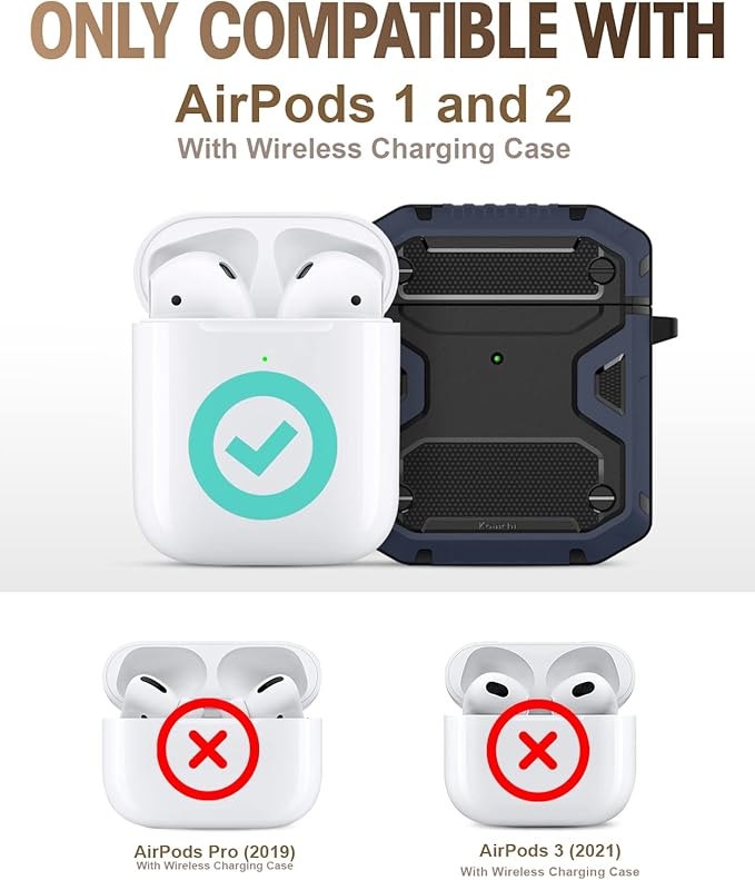 Koaichi Compatible with AirPods Case, Full-Body Rugged Hard Shell Protective Case Cover with Keychain Designed for AirPods 1st & 2nd, Black/Blue