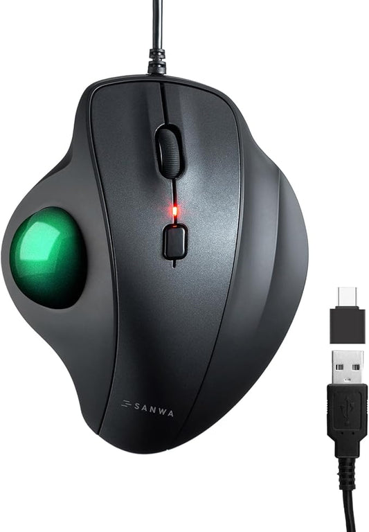 SANWA Wired Ergonomic Trackball Mouse, Optical Vertical Rollerball Mice, Silent Buttons, 34mm Trackball, 600/800/1200/1600 DPI, Compatible with MacBook, Laptop, Computer, Windows, macOS, Green