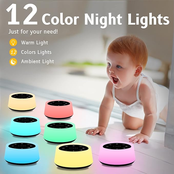 ColorsNoise Sound Machine and White Noise Machine with 30 Soothing Sounds with 12 Colors Baby Night Light with Memory Function (Black)