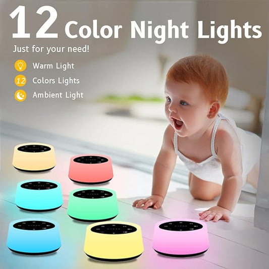 ColorsNoise Sound Machine and White Noise Machine with 30 Soothing Sounds with 12 Colors Baby Night Light with Memory Function (Black)