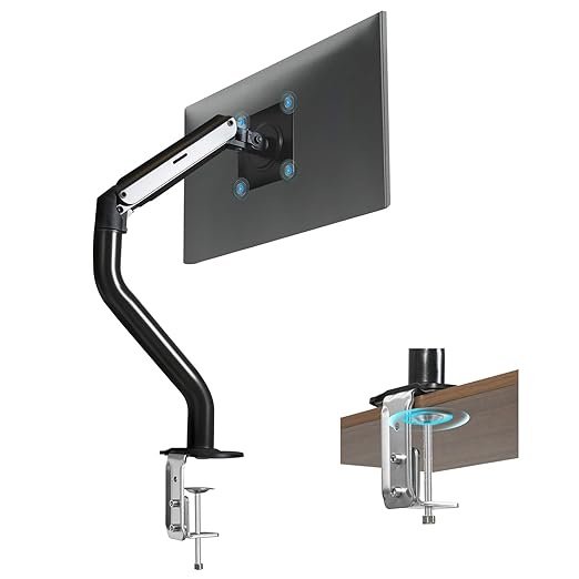 Lyngins Single Monitor Mount, Adjustable Monitor Arm Desk Stand for 15 to 32 inch Screens, VESA Mount with 75x75/100x100 mm, Computer Monitors Gas Arm Holds Up to 19.84 lbs - Black