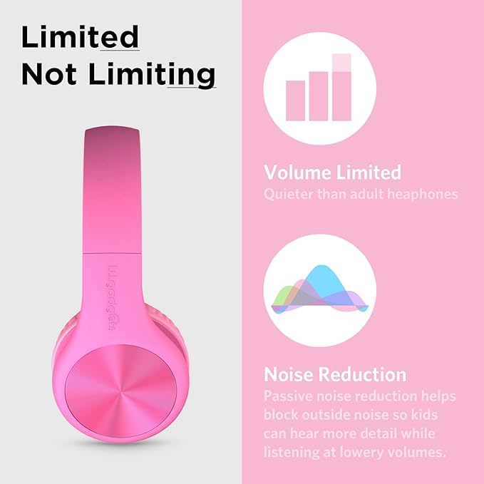 LilGadgets Connect+Wired Kids Headphones for School with Microphone, Volume Limiting & Noise Reduction Over-Ear Headset with Cord, SharePort Technology & SoftTouch Padding, Pink - Kid Headphones
