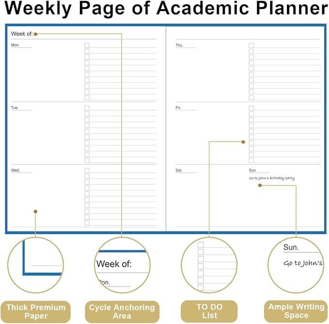 Academic Planner for 2025 2026 or Anytime – 8.5" x 11" Undated Weekly Student Planner For Homeschool, High School, College & Nursing Students, 200 Pages, Blue