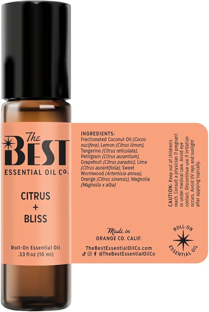 The Best Citrus + Bliss Essential Oil Roll-On Blend- Premium Grade- Pre-Diluted in Coconut Oil- Ready to Use- 10 ml (.33 fl oz)