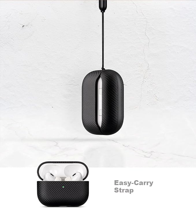 LOPIE Case for AirPods Pro 2nd Generation - Handmade AirPods Pro 2 Case Cover - Made of Vegan Leather - Carbon Fiber Style - Drop Protection Hard Shell Cover Compatible with Wireless Charging - Black
