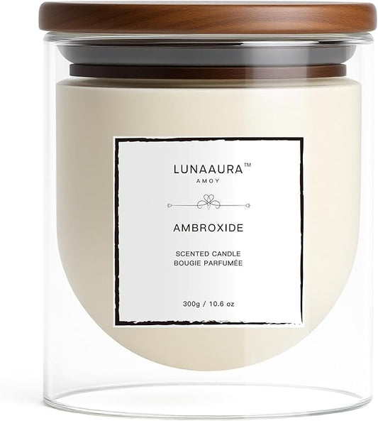 Scented Candle by LUNAAURA | Ambroxide Aromatherapy Candle for Meditation & Yoga | Long-Lasting 65 Hour Burn Time | Natural Soy Blend Wax & 100% Cotton Wick (10.6 oz)