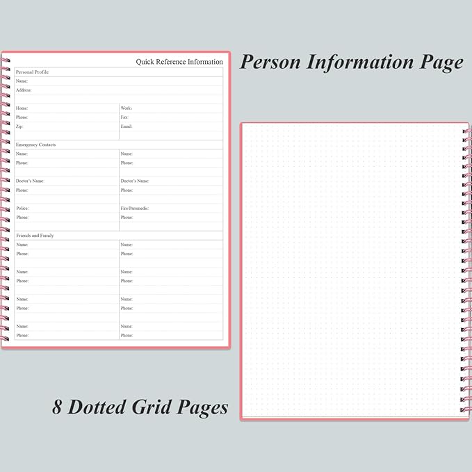 Daily Planner Undated - A4 To Do List Notebook Hourly Schedules, Spiral Appointment Planner for Women and Men,PVC Hardcover, Inner Pocket, Elastic Closure, 8.5" x 11", Pink