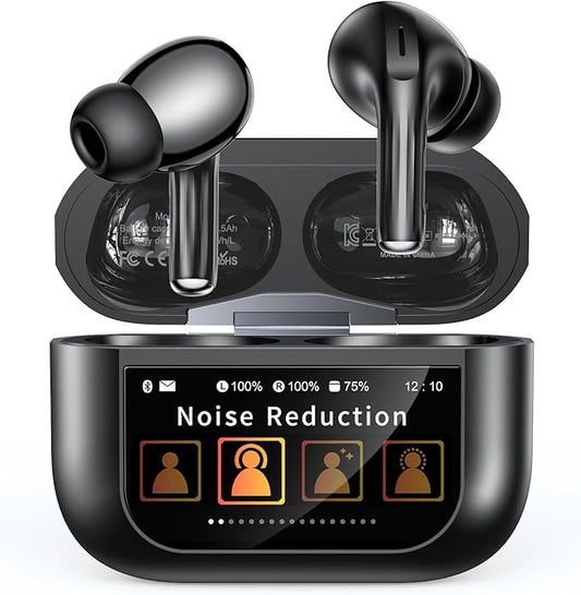 Wireless Earbuds, ANC/ENC Noise Cancelling Ear Buds with Smart Touchscreen Case, 48H Playtime for Sports & Working, Bass Stereo Sound, Bluetooth 5.4 Headphones for iPhone/Android