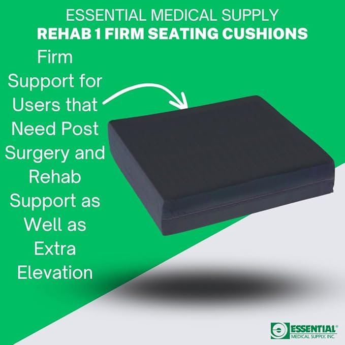 Essential Medical Supply Rehab 1 Foam Cushion - Extra Thick Seat Cushion for Office Chair, Wheelchair, and Car - Provides Additional Support and Pain Relief for Seniors - 18" x 16" x 4"