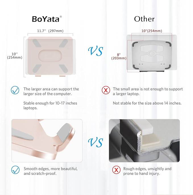 BoYata Laptop Stand, Adjustable Ergonomic Laptop Holder, Aluminium Alloy Notebook Stand Compatible for MacBook Pro/Air, Dell XPS, Lenovo, Samsung Laptops Up to 17 inches-Champagne Gold