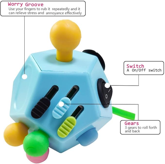 12 Sided Finger Cube Toys, Fidget Toys Relief Stress, Autism and Anxiety Depression for Kids Adults (Blue, Normal)