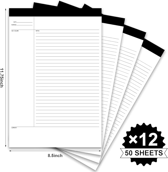 Outus 12 Pack Legal Pads 8.5" x 11.75" 50 Sheets/Writing Notepad, White Note Pads Legal Ruled Writing Notepad for Home Teacher Student College Ruled Office Business